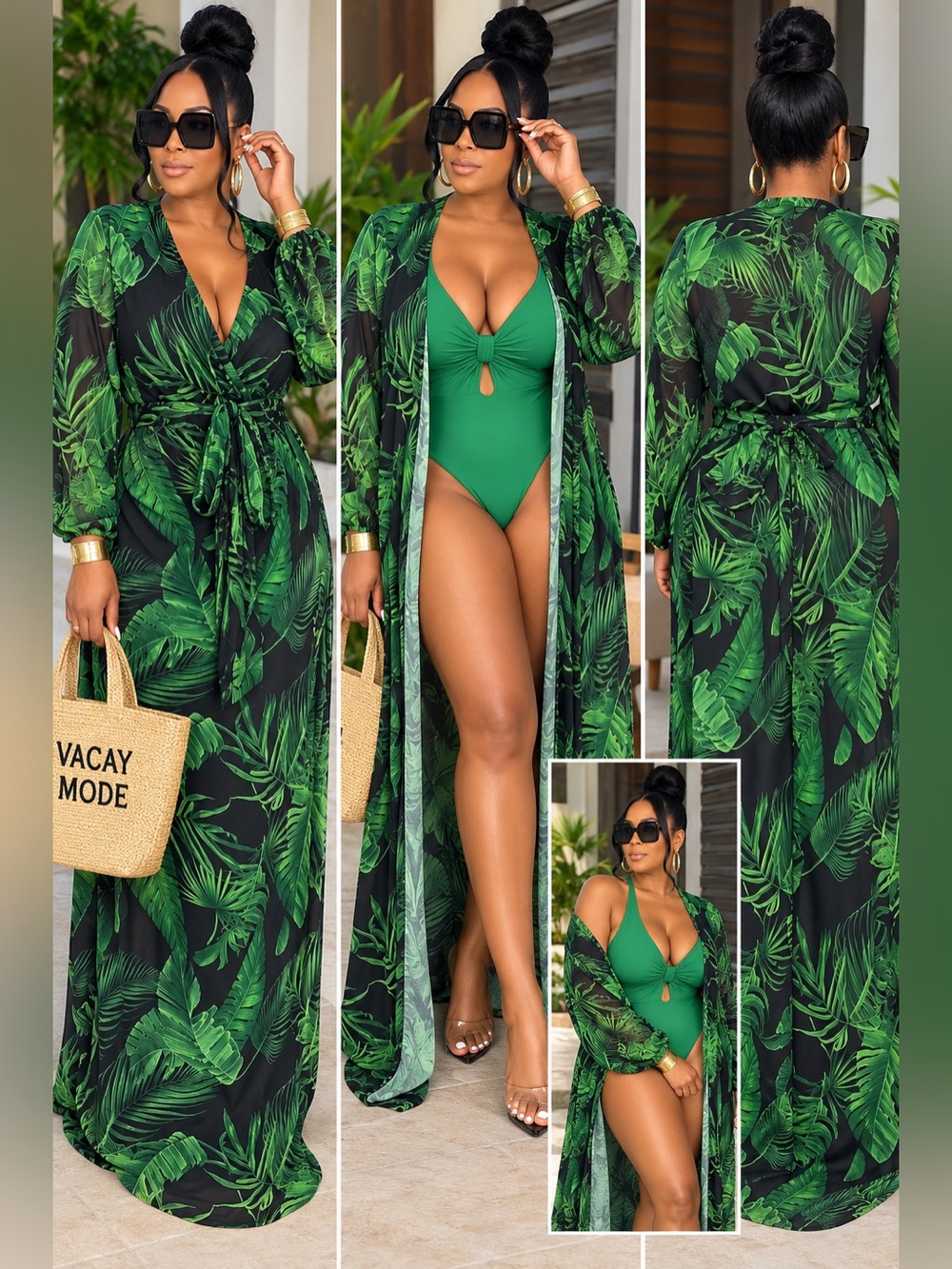 Green Tropical Leaf Swim Cover-Up/Duster